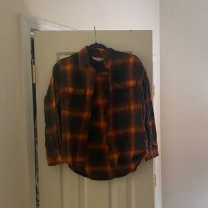 Old Navy Boyfriend Shirt in Orange and Black Plaid